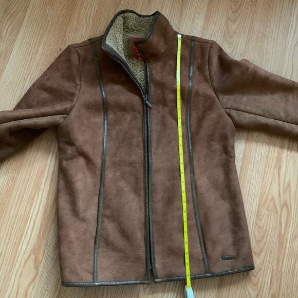 Vintage Esprit Brown Faux Suede Shearling Coat Size M 90's Classic Traditional - Picture 10 of 12
